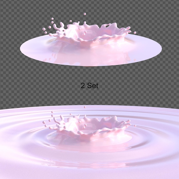 いちごミルクのスプラッシュ分離3dレンダリング