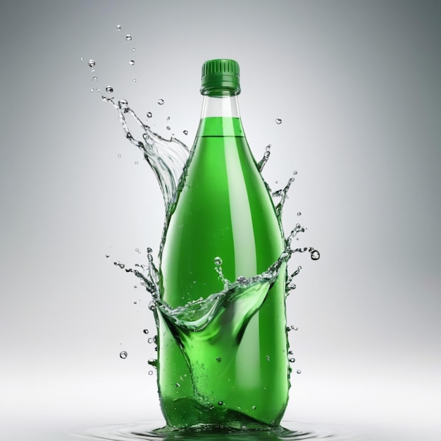 PSD Всплеск воды на зеленой бутылке psd на белом фоне