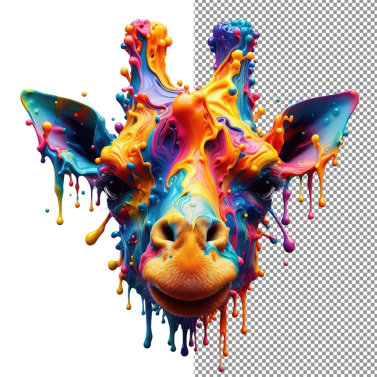 PSD splash safari colorful animal face isolation