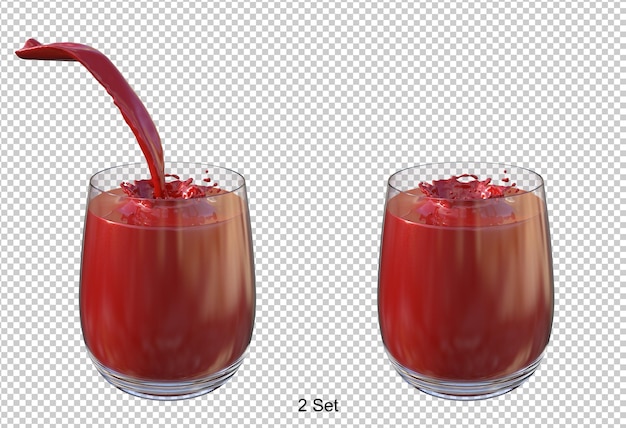 PSD splash truskawkowego smoothie w szklanym na białym tle renderowania 3d