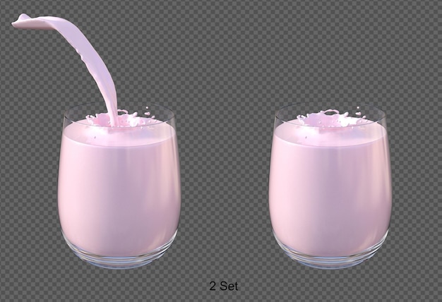 Splash van aardbeienmelk in glas geïsoleerd 3d render