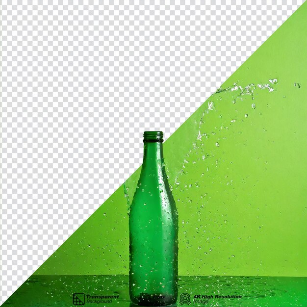 Splash of water on a green bottle isolated on transparent background