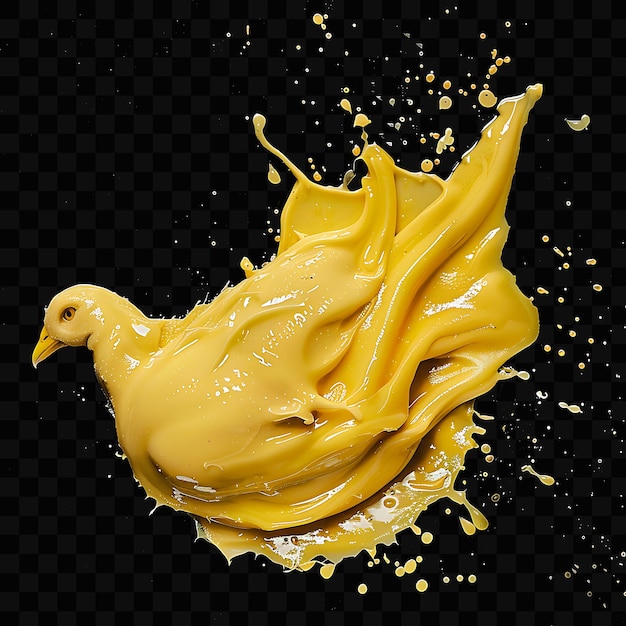 A splash of yellow liquid with a duck splashing on it
