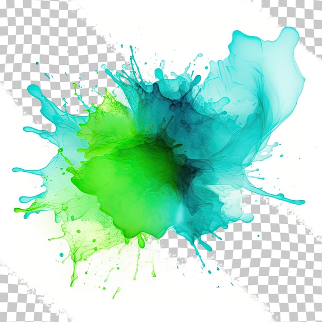 PSD splashes of blue and green watercolor paint strokes on an isolated canvas