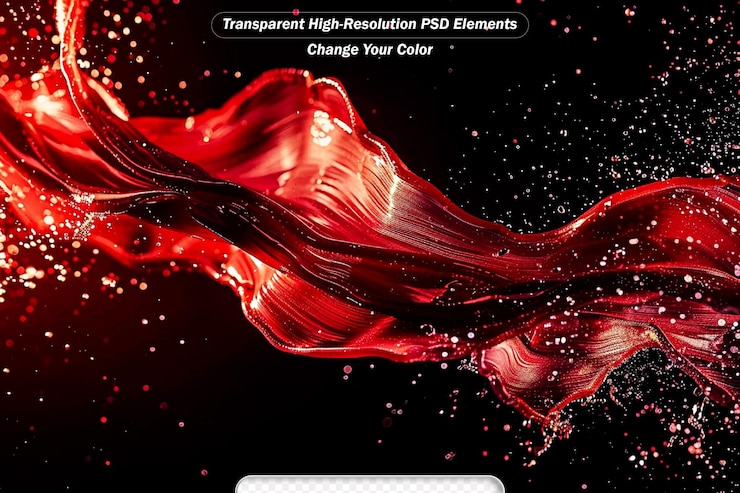 PSD splashes of red liquid isolated on black background template