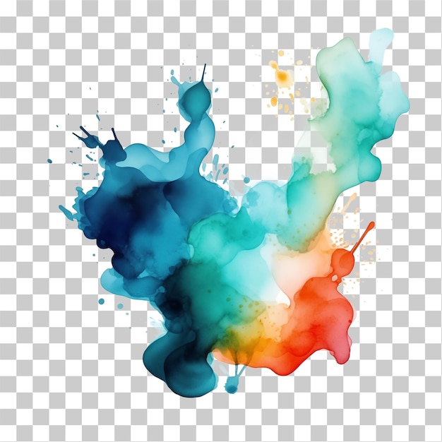 PSD splashes of watercolor paints on a transparent background