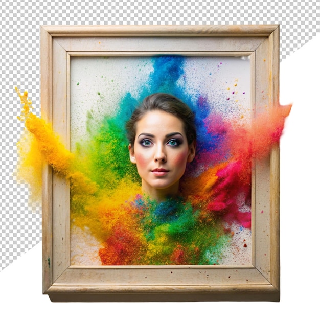 PSD splashing color powder frame on transparent background