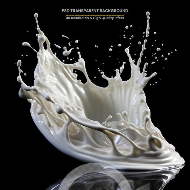 PSD splashing milk on black background pouring milk