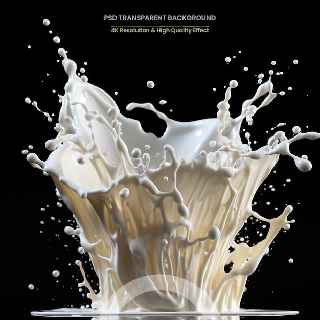 PSD splashing milk on black background pouring milk