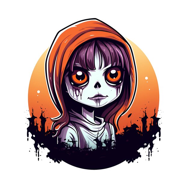 PSD spooky girl kunst illustraties voor stickers t-shirt design poster enz