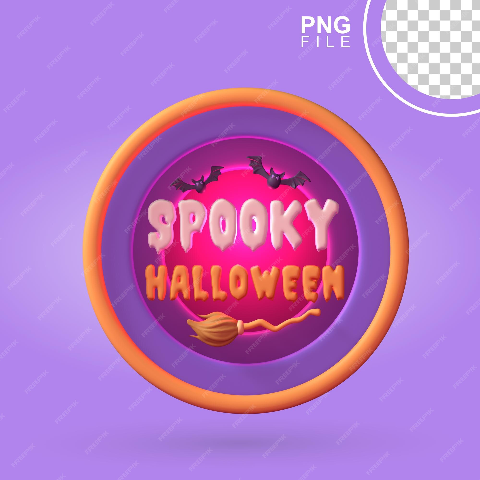 Premium PSD Spooky halloween badge in 3d with bat and witch broom