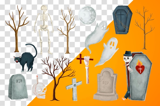 Spooky Halloween decoratie png sticker set doorzichtige achtergrond