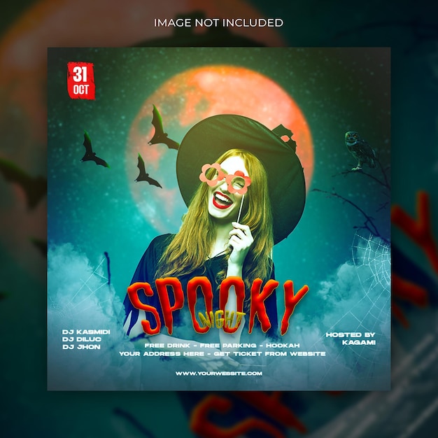 PSD spooky night party social media and flyer template