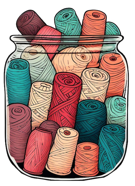 PSD spools of thread watercolor hand drawn illustration