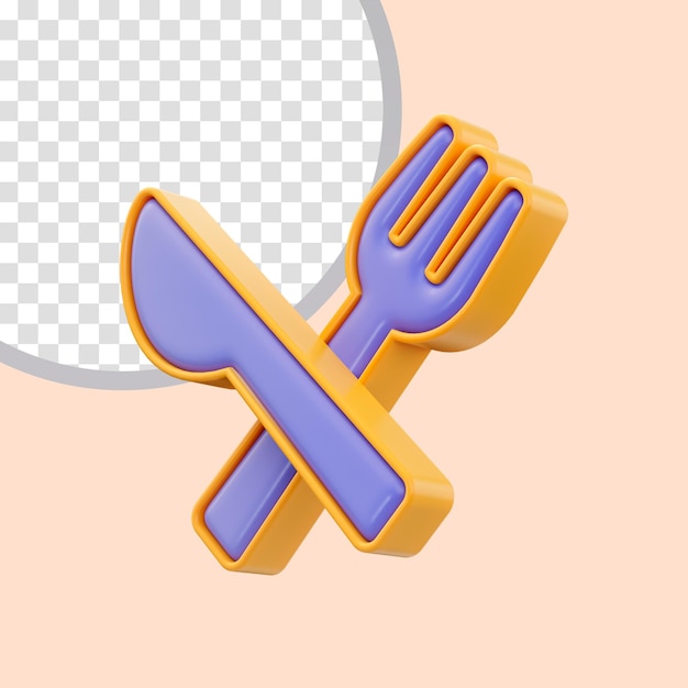 Spoon and knife icon 3d render concept for cooking and eating in restaurant or house