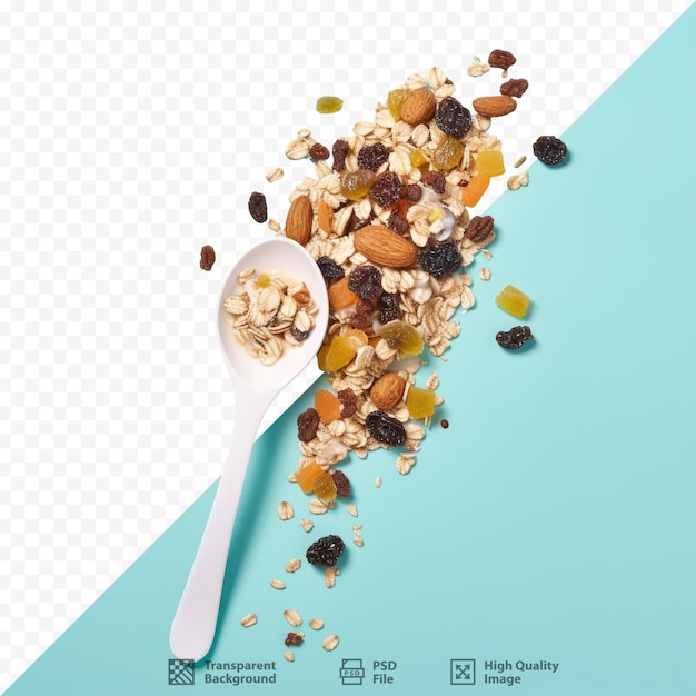 PSD a spoon with cereal and spoon with a spoon with nuts on it.