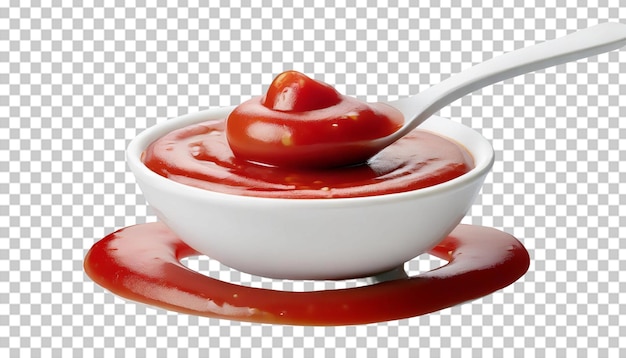 PSD cucchiaio con ketchup isolato su sfondo trasparente rendering 3d.