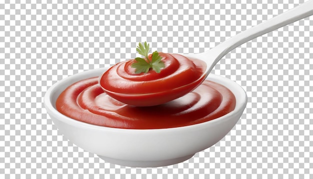 Spoon with ketchup isolated on transparent background 3d rendering