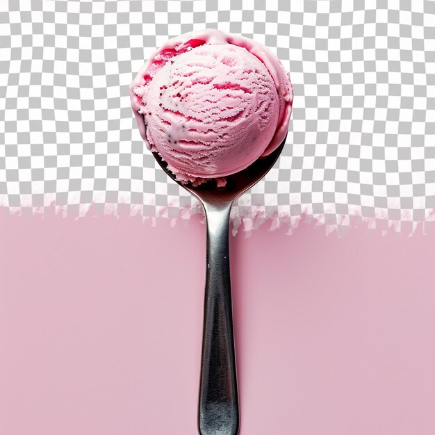 PSD a spoon with a pink ice cream on it