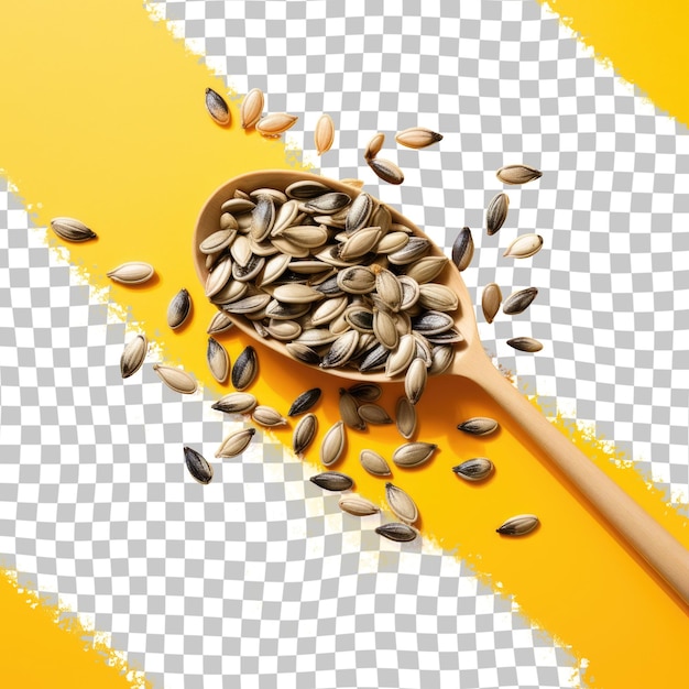 PSD a spoon with seeds on it and a wooden spoon