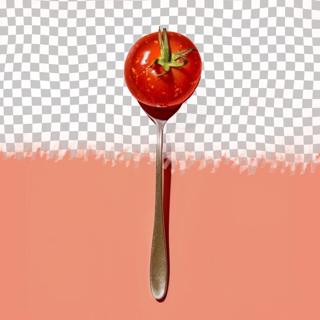 PSD a spoon with a tomato on it is on a pink background