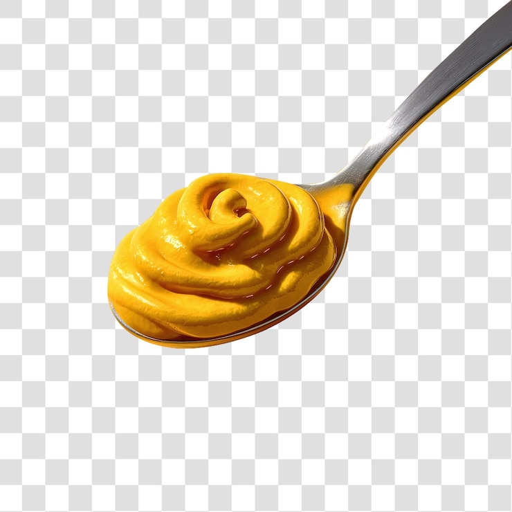 PSD a spoonful of yellow mustard isolated on a transparent background