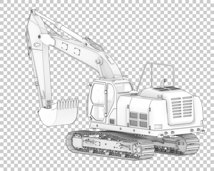 PSD spoor graafmachine op transparante achtergrond 3d-rendering illustratie
