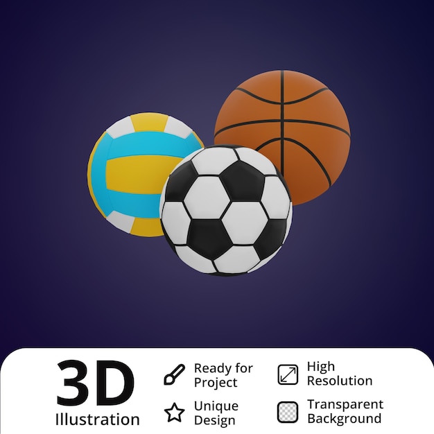 PSD sport balls 3d illustration