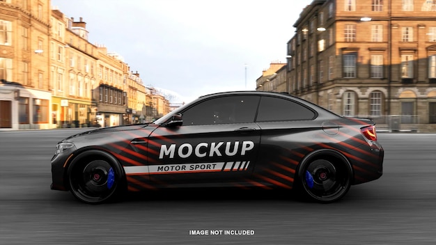 PSD sport car mockup speed driving in the city