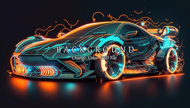 PSD sport car technology futuristic neon