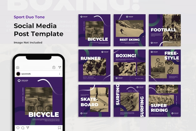 PSD sport duotone instagram post template set