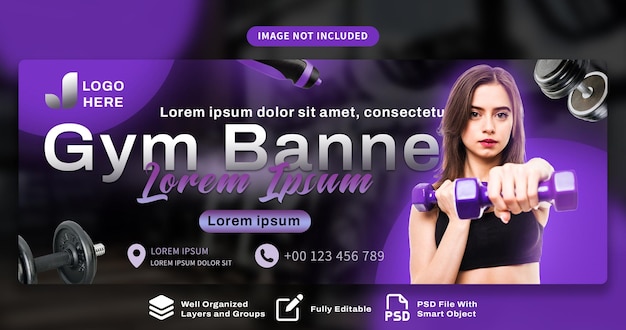 PSD sport- en fitness template voor paarse webbanners