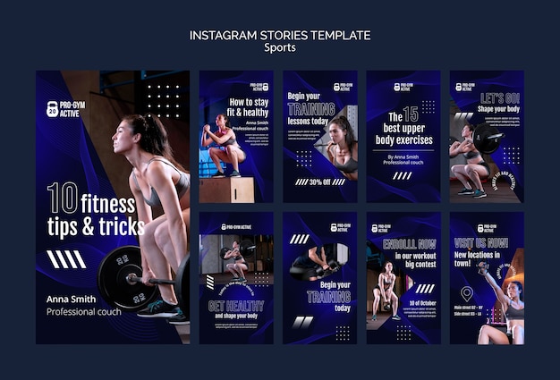 PSD raccolta di storie di instagram di sport e fitness