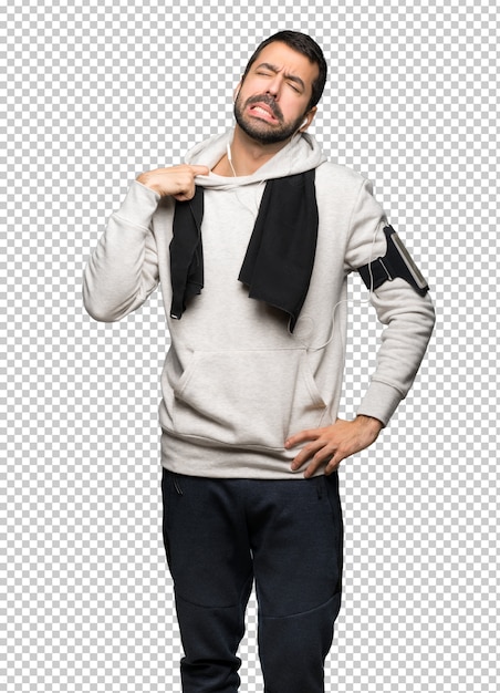 sport man with tired and sick expression