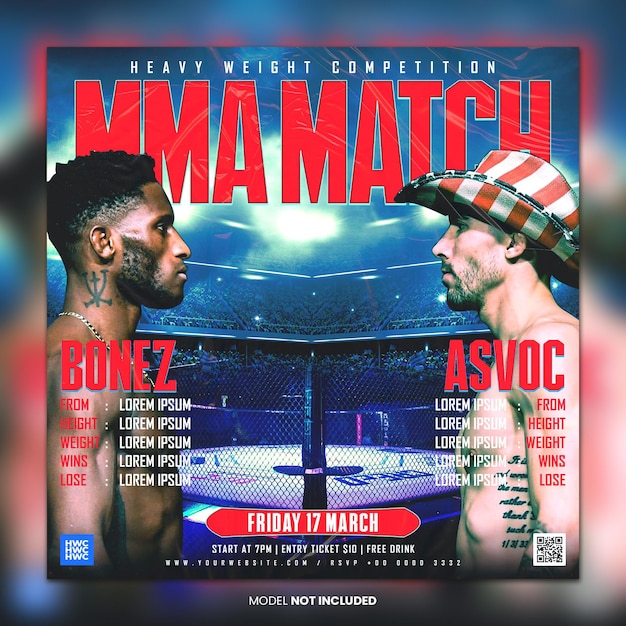 PSD Шаблон спортивного mma flyer