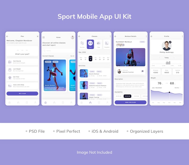 Kit dell'interfaccia utente dell'app per dispositivi mobili per lo sport