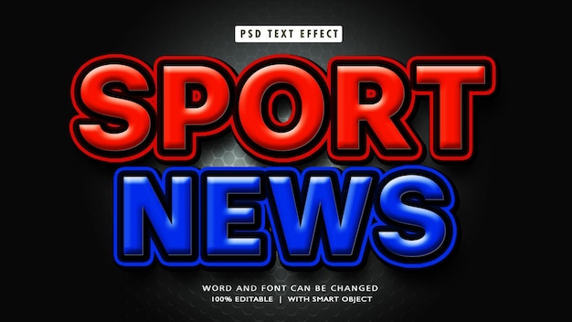 PSD sport news effetto di stile di testo 3d modificabile