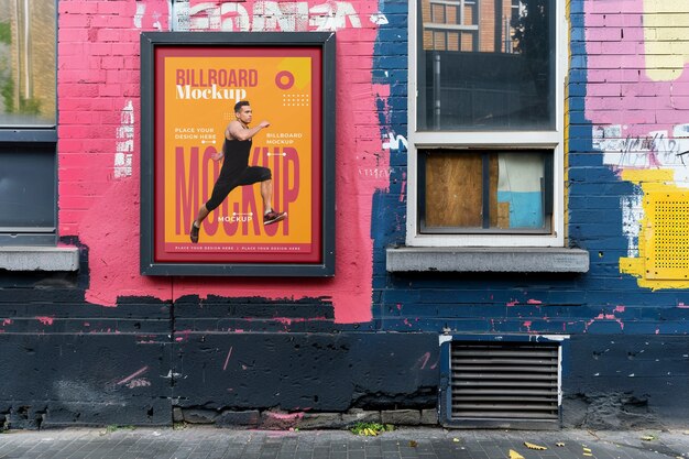 PSD sport poster mockup on city walls