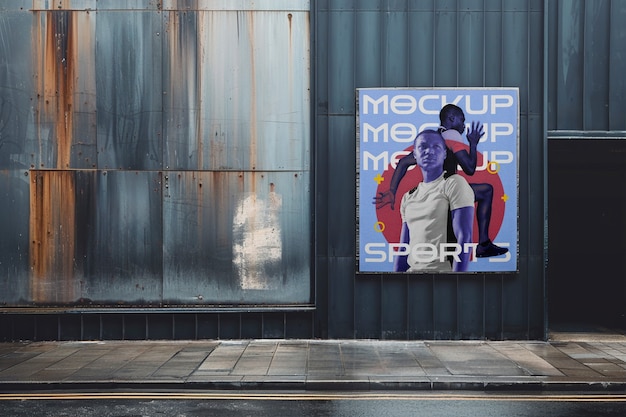 PSD sport poster mockup on city walls