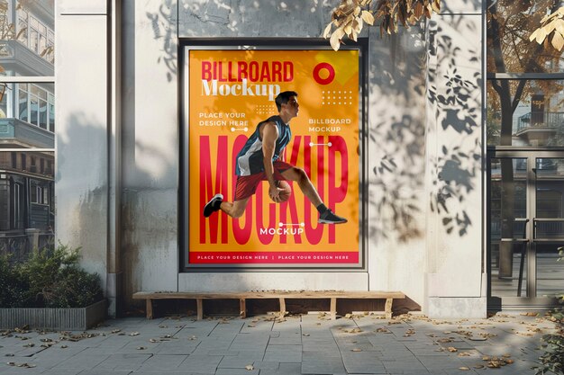 Sport poster mockup on city walls