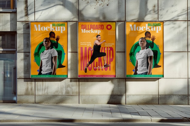 Sport poster mockup on city walls