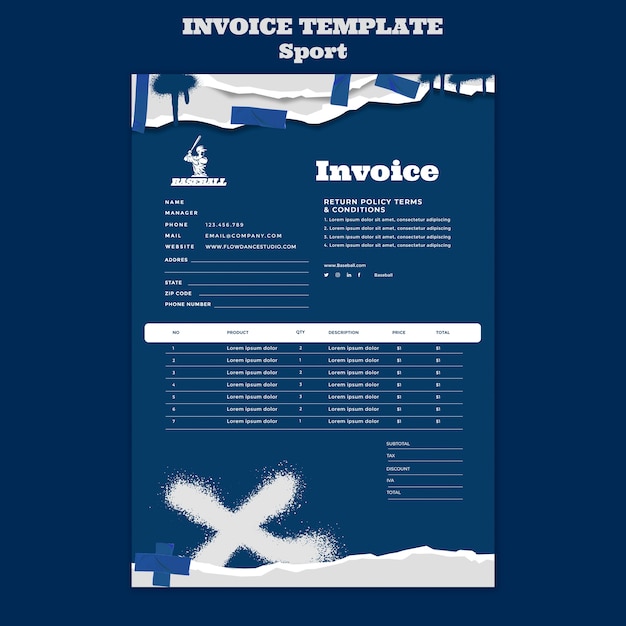 Sport practice invoice template