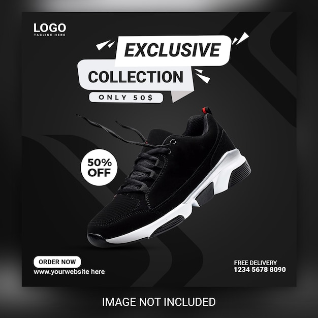 Vendita estiva di scarpe sportive moderno post design sui social media e modello di banner web