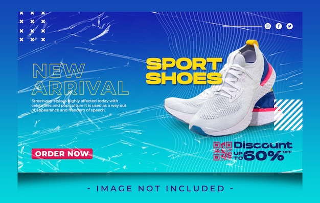 PSD scarpe sportive nuovo banner di paesaggio web di arrivo