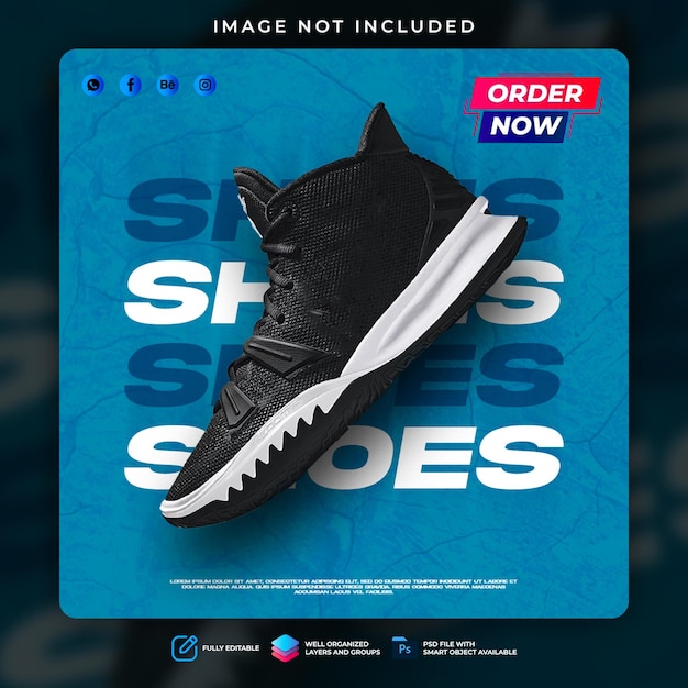 PSD scarpe sportive ordina ora modello di progettazione post banner per social media
