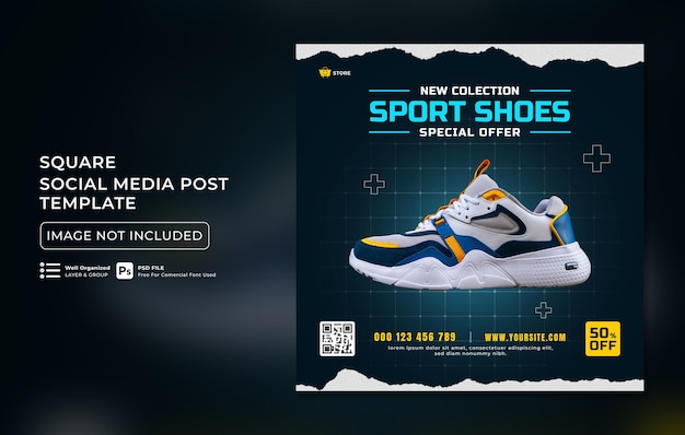 PSD 정사각형 소셜 미디어 게시물 템플릿을 위한 스포츠 신발 판매