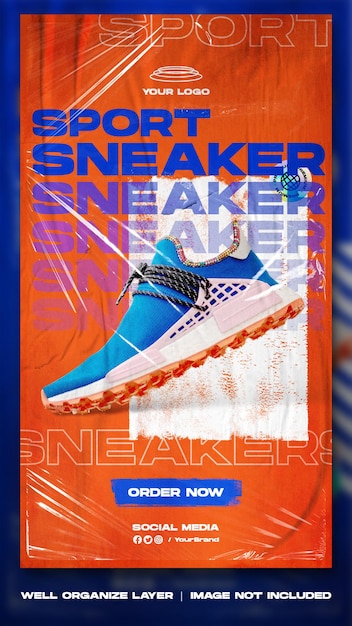 PSD sport shoes sale for social media instagram post and story stories template design