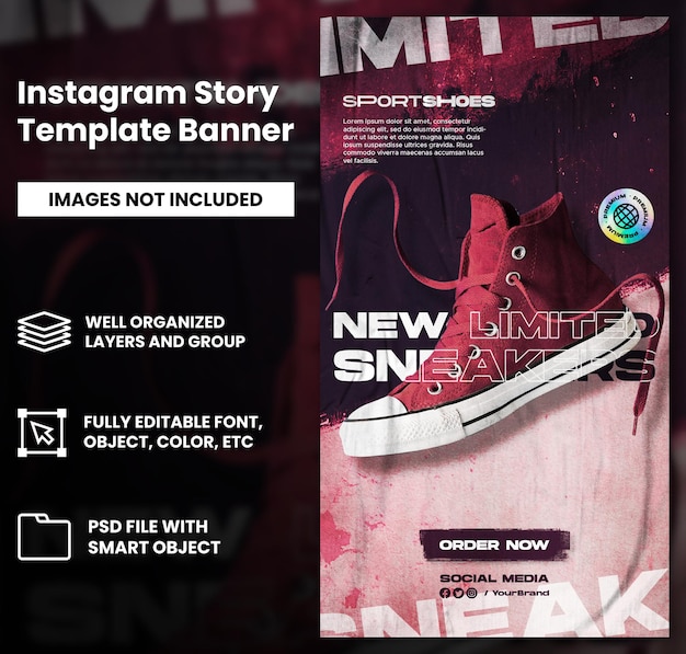 PSD sport shoes sale for social media instagram post and story stories template design