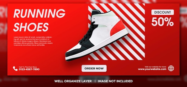 PSD vendita di scarpe sportive per post sui social media e modello di banner web banner facebook