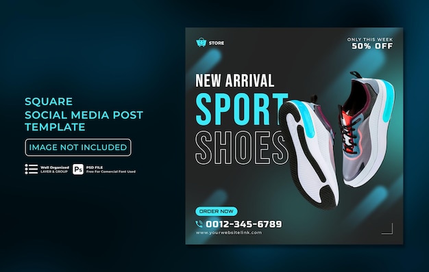 Vendita di scarpe sportive per modello quadrato di post sui social media